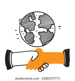 handgezeichnetes Doodle-Handschütteln verschiedener Nationalitäten, Abbildung