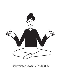 hand drawn doodle Happy calm Woman meditating illustration vector