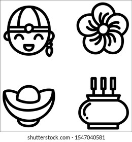 Hand drawn doodle Happy Chinese New Year icons set. Vector illustration.