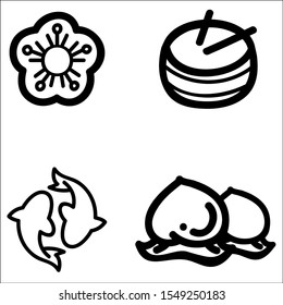 Hand drawn doodle Happy Chinese New Year icons set. Vector illustration.