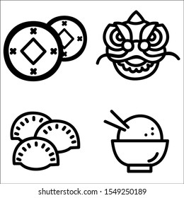 Hand drawn doodle Happy Chinese New Year icons set. Vector illustration.