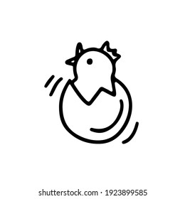 Hand drawn doodle Happy Easter card with newborn chicken on egg isolated on white background. Vector illustration. Design for coloring book, greeting card, print.
