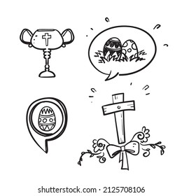 hand drawn doodle happy easter day icon set illustration vector isolated