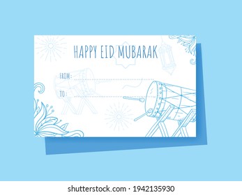 Hand drawn doodle HAPPY Eid Mubarak gift tag