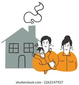 hand drawn doodle Happy family at home illustration