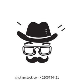 hand drawn doodle hat glasses mustache illustration vector