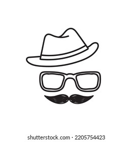 hand drawn doodle hat glasses mustache illustration vector