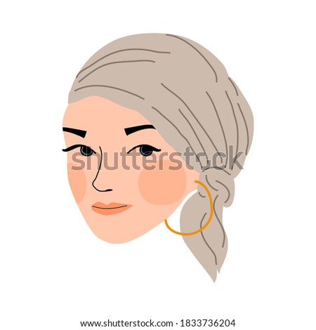 Hand drawn doodle head face profile female wearing turban, headband, headgear fashion