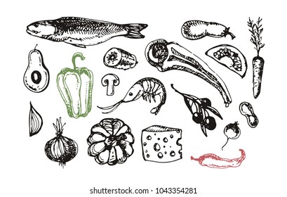 Hand drawn doodle healthy food