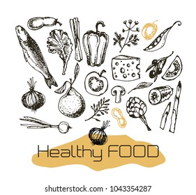 Hand drawn doodle healthy food