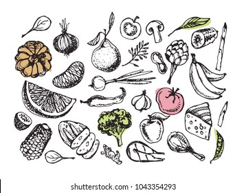 Hand drawn doodle healthy food