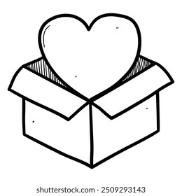 Dibujado a mano corazón doodle en una caja aislada sobre fondo blanco. Ilustración vectorial.