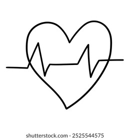 Hand drawn doodle heart cardiogram isolated on white background. Vector illustration.