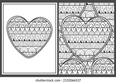 Hand drawn doodle heart coloring pages set in US Letter format. Black and white Valentine’s Day patterns for antistress coloring book. Love mandala. Vector illustration