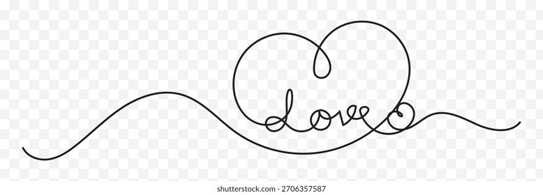 Dibujado a mano doodle corazón continuo de una línea, corazón Clipart, corazón de amor, forma de corazón caligráfico, cinta, símbolo, divisor de texto, aislado en fondo blanco. Diseño de la mejor calidad. EPS 10.