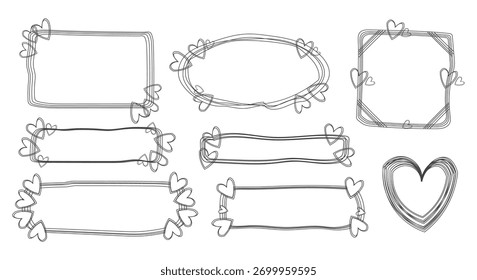 Handgezeichnete Doodle Heart Frames Kollektion Rahmen Elemente Design