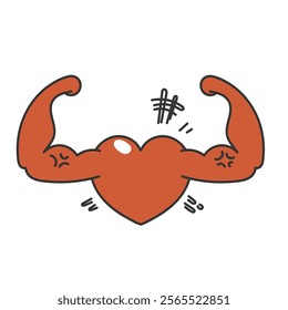 hand drawn doodle heart love with strong bicep