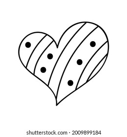 Hand drawn doodle heart with ornament inside. Line love symbol. Vector illustration for romantic card, Valentine's day, t-shirt print