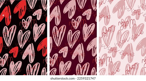 Hand drawn doodle heart pattern background. Love you pattern. with love.