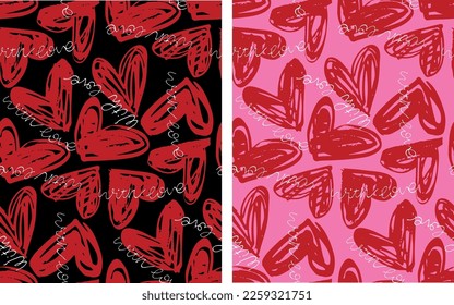 Hand drawn doodle heart pattern background. Love you pattern. with love.