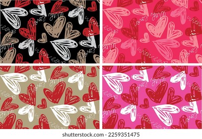 Hand drawn doodle heart pattern background. Love you pattern. with love.