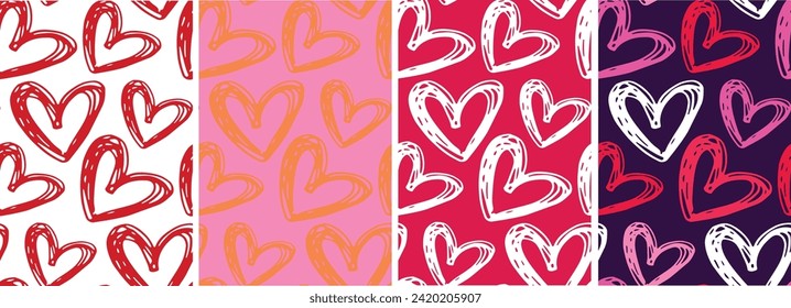 Hand drawn doodle heart pattern background. Love you pattern. 100% vector file