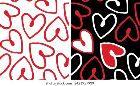 Fondo del patrón cardiaco dibujado a mano. Te amo, patrón. archivo vectorial 100%