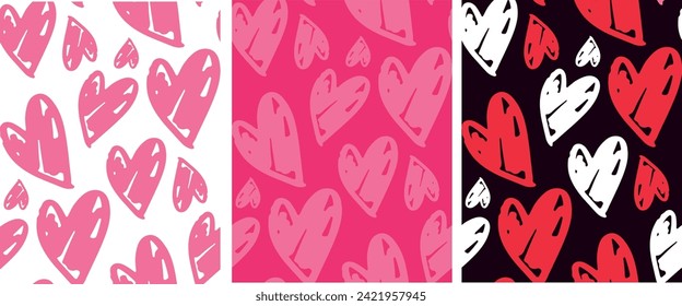 Fondo del patrón cardiaco dibujado a mano. Te amo, patrón. archivo vectorial 100%