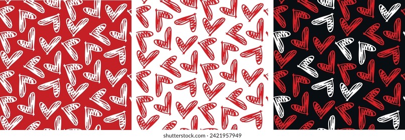 Hand drawn doodle heart pattern background. Love you pattern. 100% vector file