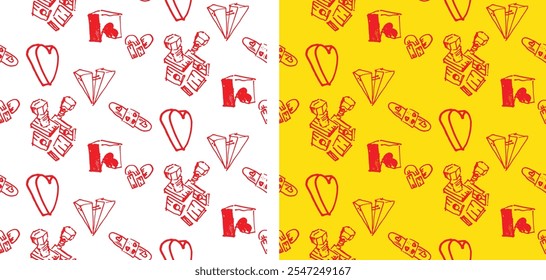 Hand drawn doodle heart pattern background. Love you pattern. 100% vector file