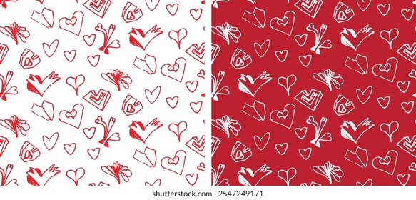 Hand drawn doodle heart pattern background. Love you pattern. 100% vector file