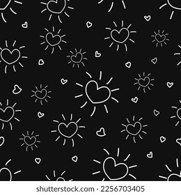 Hand drawn doodle heart seamless pattern.