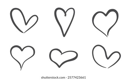 Hand drawn doodle heart set. Love, romantic and valentines design elements. Isolated vector images