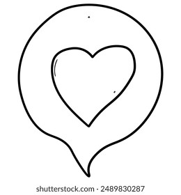 Hand drawn doodle heart in speech bubble isolated on white background. Vector illustration.