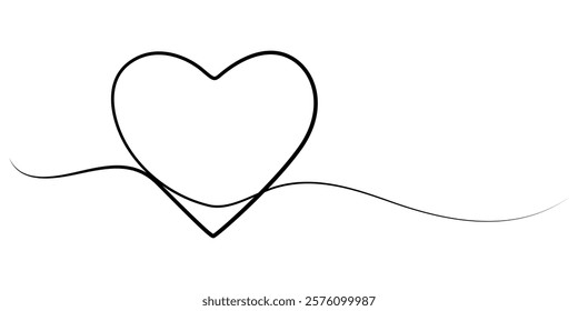 Hand drawn doodle heart. Stroke is editable so you can make it thiner or thicker. Continuous seamless line art drawing, Heart shape outline, Continuous line icon, One line  Drawing or illustration. 