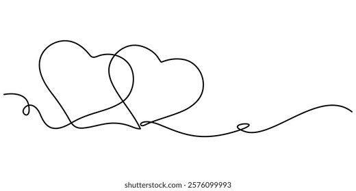 Hand drawn doodle heart. Stroke is editable so you can make it thiner or thicker. Continuous seamless line art drawing, Heart shape outline, Continuous line icon, One line  Drawing or illustration. 