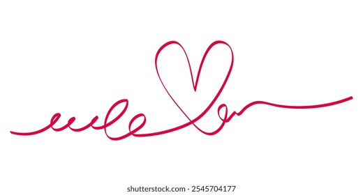 Hand drawn of doodle heart with thin line, divider shape. Isolated on white background. Vector illustration
