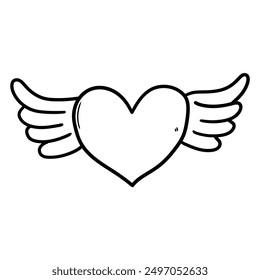 Hand drawn doodle heart with wings isolated on white background. Vector illustration.