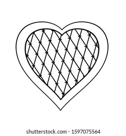 Hand drawn doodle heart.Isolated vector object on white background.Valentine`s Day symbol for gingerbread, postcard, textile, banner.