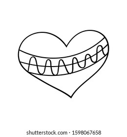 Hand drawn doodle heart.Isolated vector object on white background.Valentine`s Day symbol for gingerbread, postcard, textile, banner.