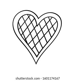 Hand drawn doodle heart.Isolated vector object on white background.Valentine`s Day symbol for gingerbread, postcard, textile, banner.