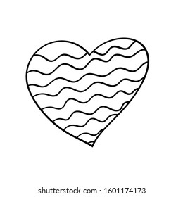 Hand drawn doodle heart.Isolated vector object on white background.Valentine`s Day symbol for gingerbread, postcard, textile, banner.