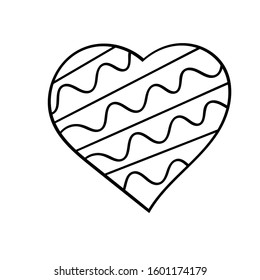 Hand drawn doodle heart.Isolated vector object on white background.Valentine`s Day symbol for gingerbread, postcard, textile, banner.