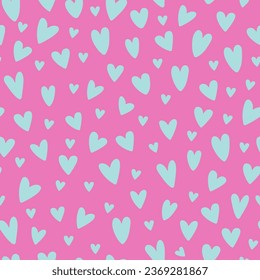 Hand drawn doodle hearts on a background seamless pattern. Valentine`s day theme.Vector illustration.