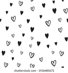 Hand Drawn Doodle Hearts Seamless Pattern. Valentine's Day Heart Illustrations Texture Background.