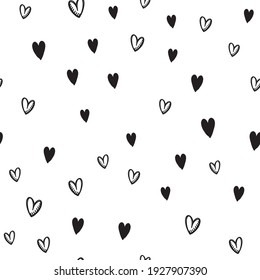 Hand drawn doodle hearts seamless pattern. Valentine's day heart illustrations texture background.