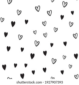 Hand drawn doodle hearts seamless pattern. Valentine's day heart illustrations texture background.