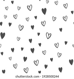 Hand Drawn Doodle Hearts Seamless Pattern. Valentine's Day Heart Illustrations Texture Background.