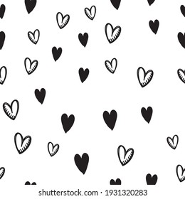 Hand Drawn Doodle Hearts Seamless Pattern. Valentine's Day Heart Illustrations Texture Background.