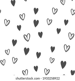 Hand Drawn Doodle Hearts Seamless Pattern. Valentine's Day Heart Illustrations Texture Background.